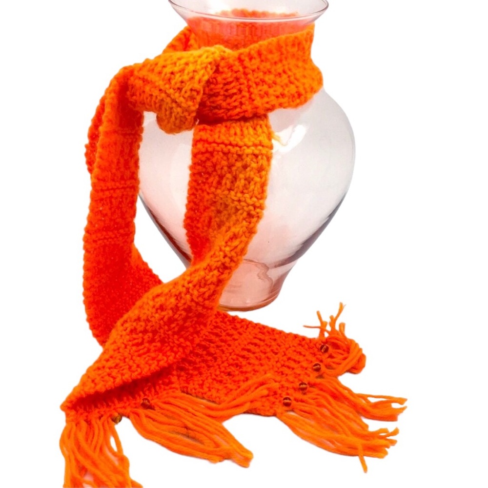 Orange 🧣Knitted Crochet Scarf